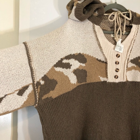 New POL  Boutique French Terry Camo Colorblock Weave Pullover Hoodie Sweater - Picture 2 of 9